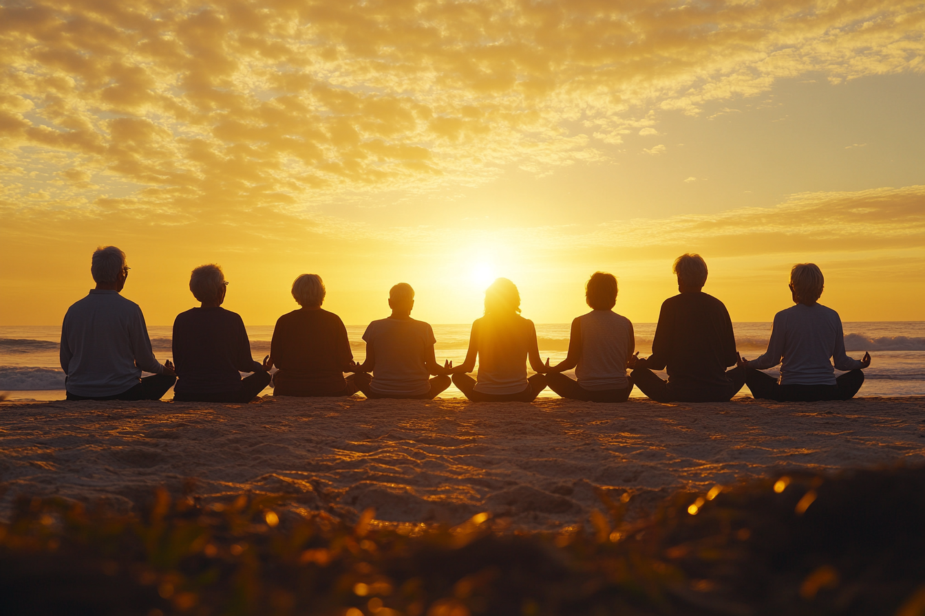 Група людей старшого віку практикує йогу